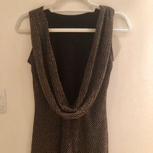 Black and gold body hugging dress with cowl back